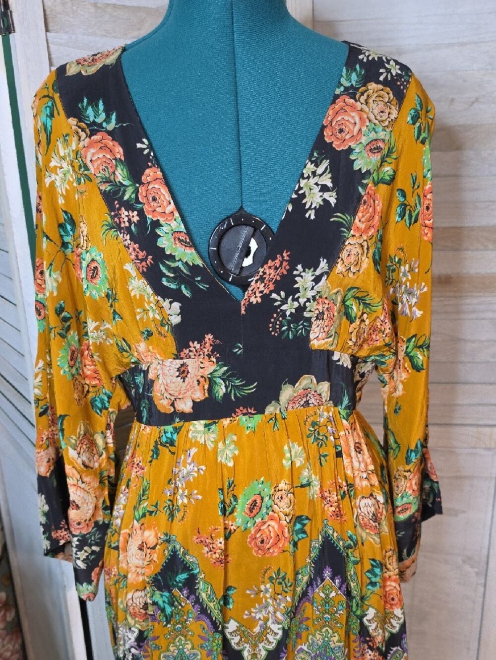 Anthropologie Printed V-Neck Maxi Dress 10 Boho Floral - Picture 4 of 6